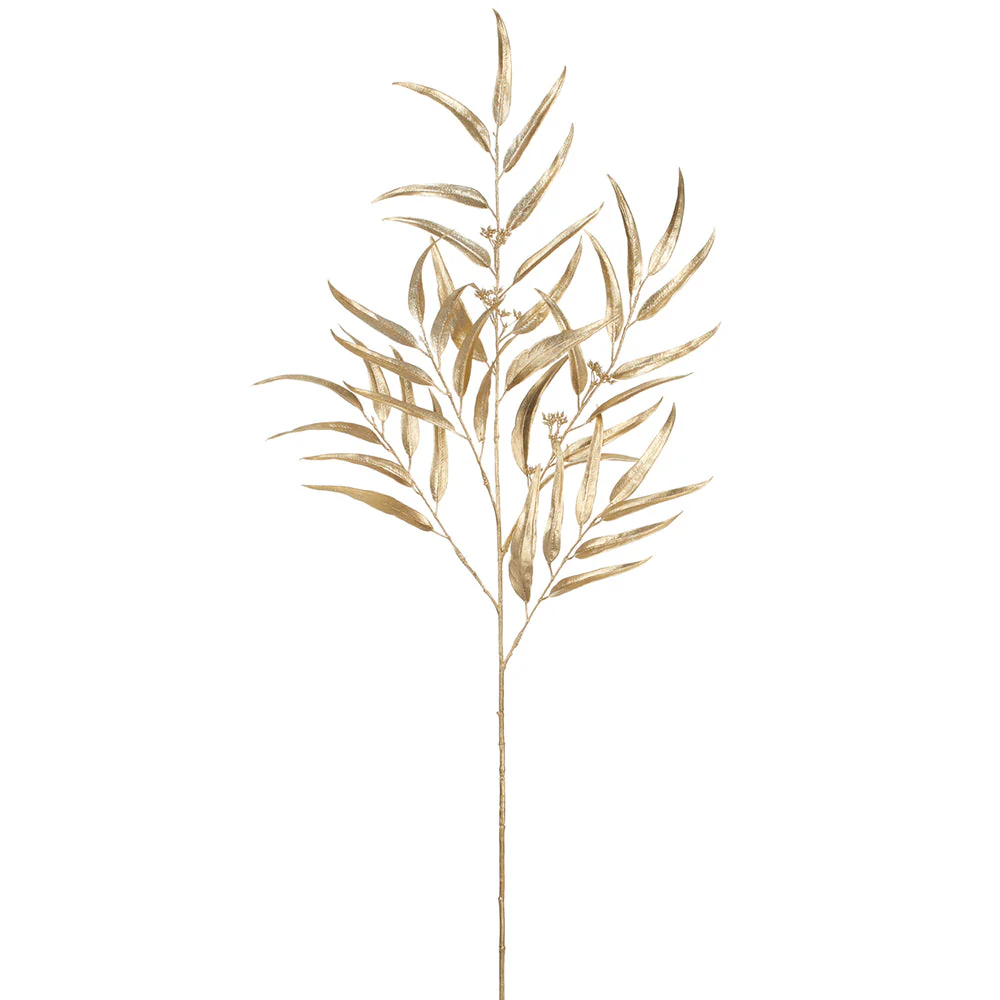 45" Metallic Artificial Eucalyptus Leaf Stem -Gold (Pack of 6)