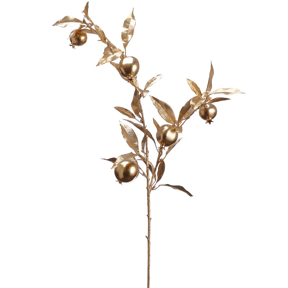 45" Metallic Artificial Pomegranate Fruit Stem -Gold (Pack of 12)