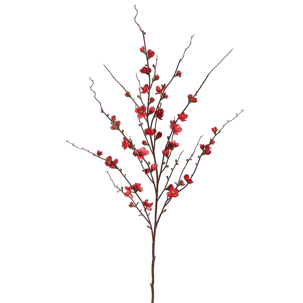 45" Silk Quince Blossom Flower Spray -Red (Pack of 12)