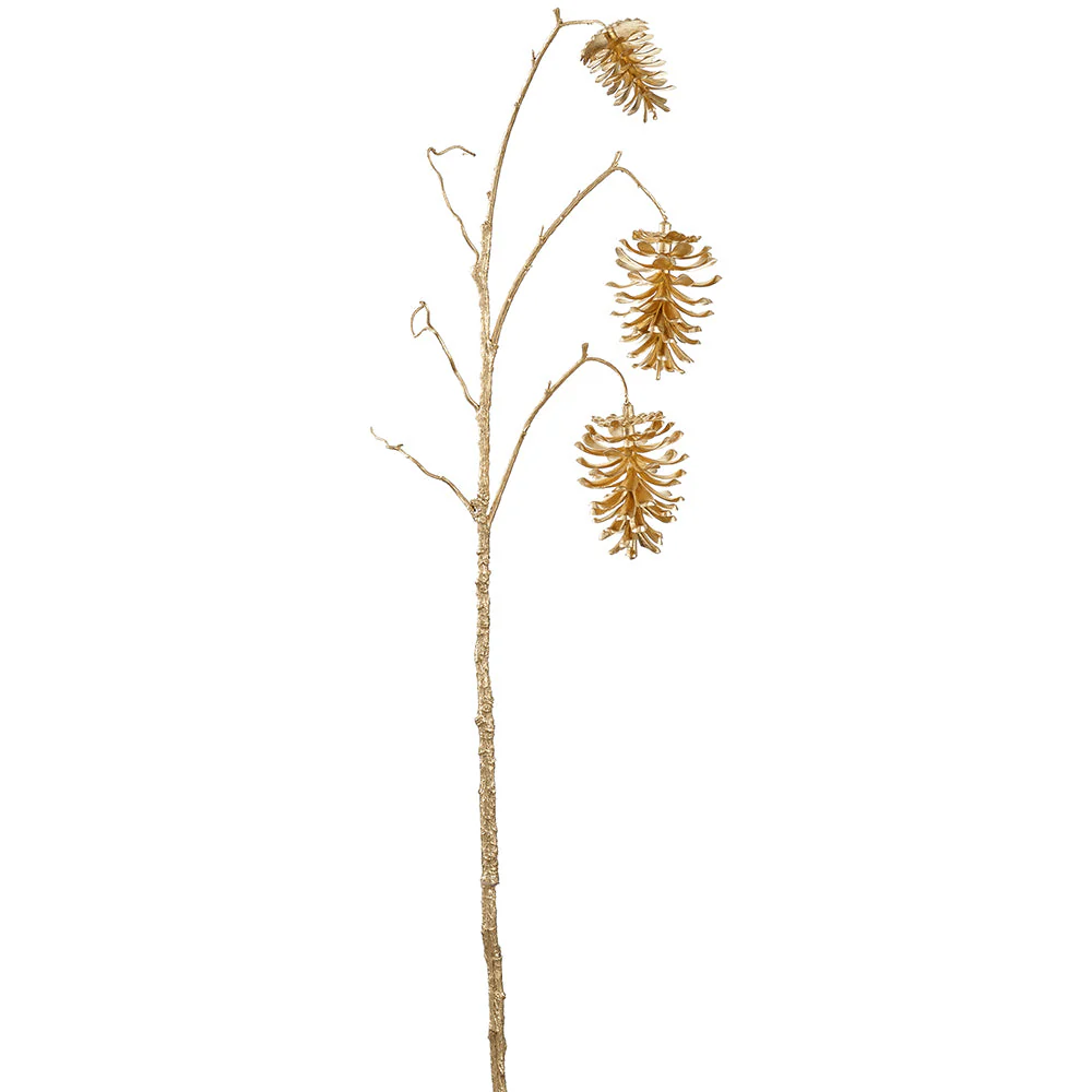 46.1" Metallic Artificial Pinecone Stem -Gold (Pack of 6)