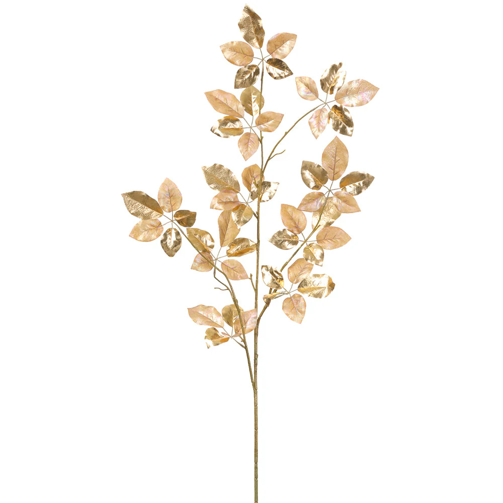 46.5" Metallic Artificial Schefflera Leaf Stem -Rose Gold (Pack of 6)