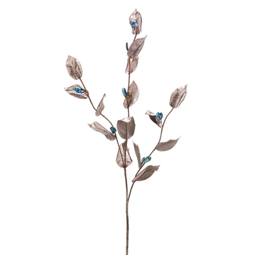 46" Artificial Metallic Camellia Leaf Stem -Silver (Pack of 12)