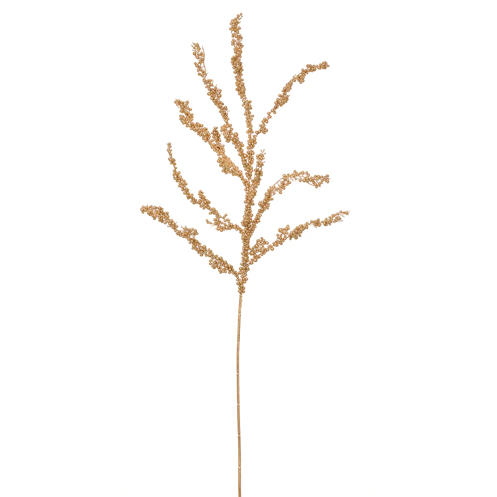 46" Glittered Artificial Berry Stem -Gold (Pack of 12)