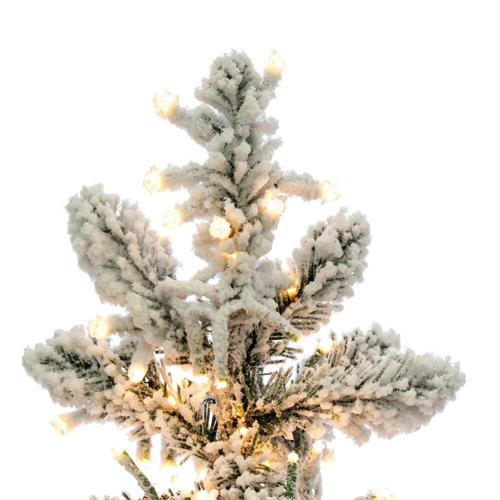 4'6"Hx17"W Snowy Flocked Alpine Artificial Christmas Tree, Micro LED Pre-Lit -Green - Image 2