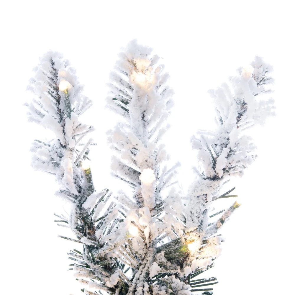 4'6"Hx17"W Snowy Flocked Alpine Artificial Christmas Tree, Micro LED Pre-Lit (Multi-Mode) -Green - Image 2
