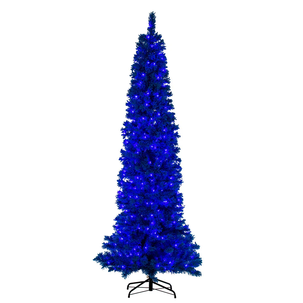 4'6"Hx19"W Flocked Pencil Fir Artificial Christmas Tree, LED Pre-Lit (Turquoise) -Turquoise