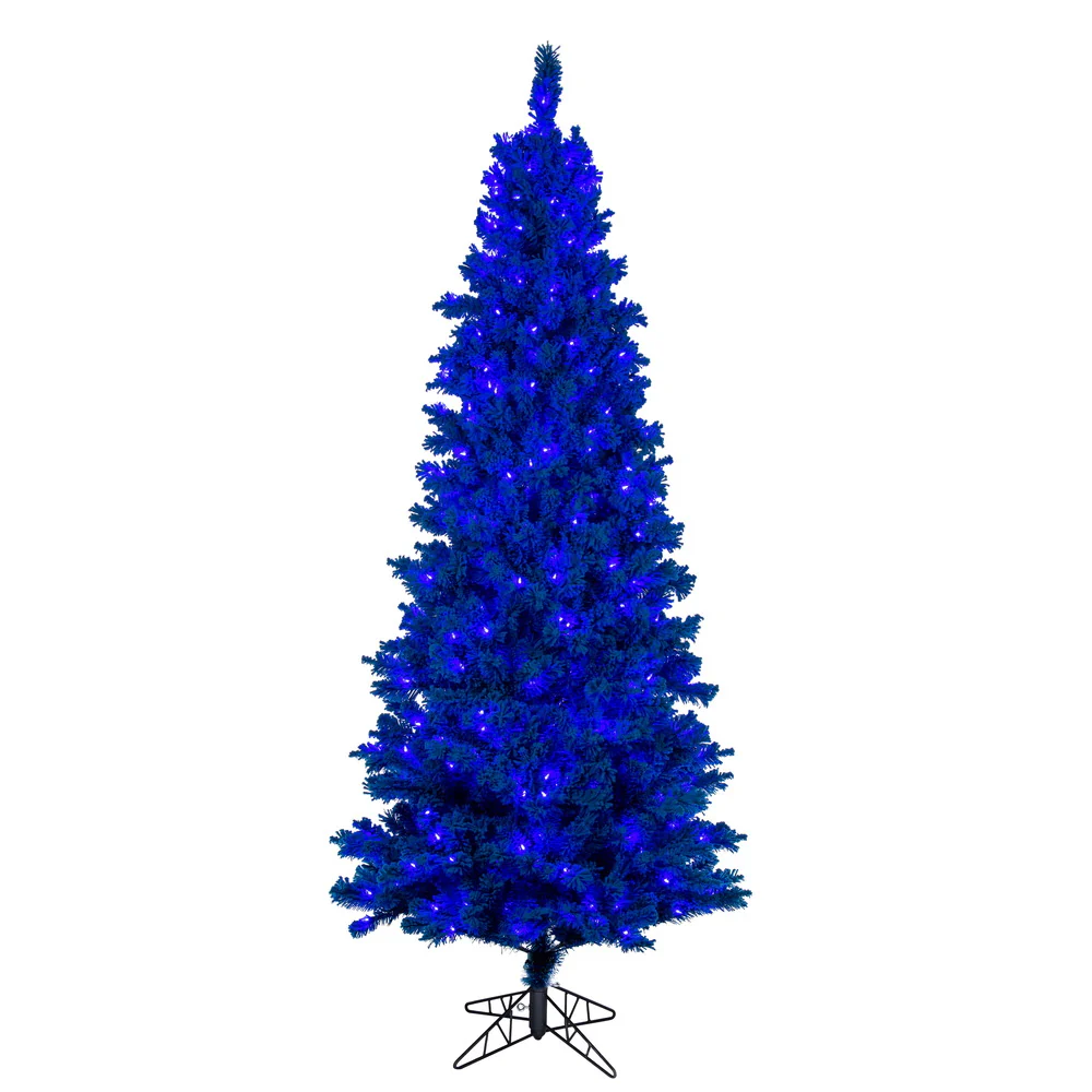4'6"Hx24"W Flocked Slim Fir Artificial Christmas Tree, LED Pre-Lit (Turquoise) -Turquoise