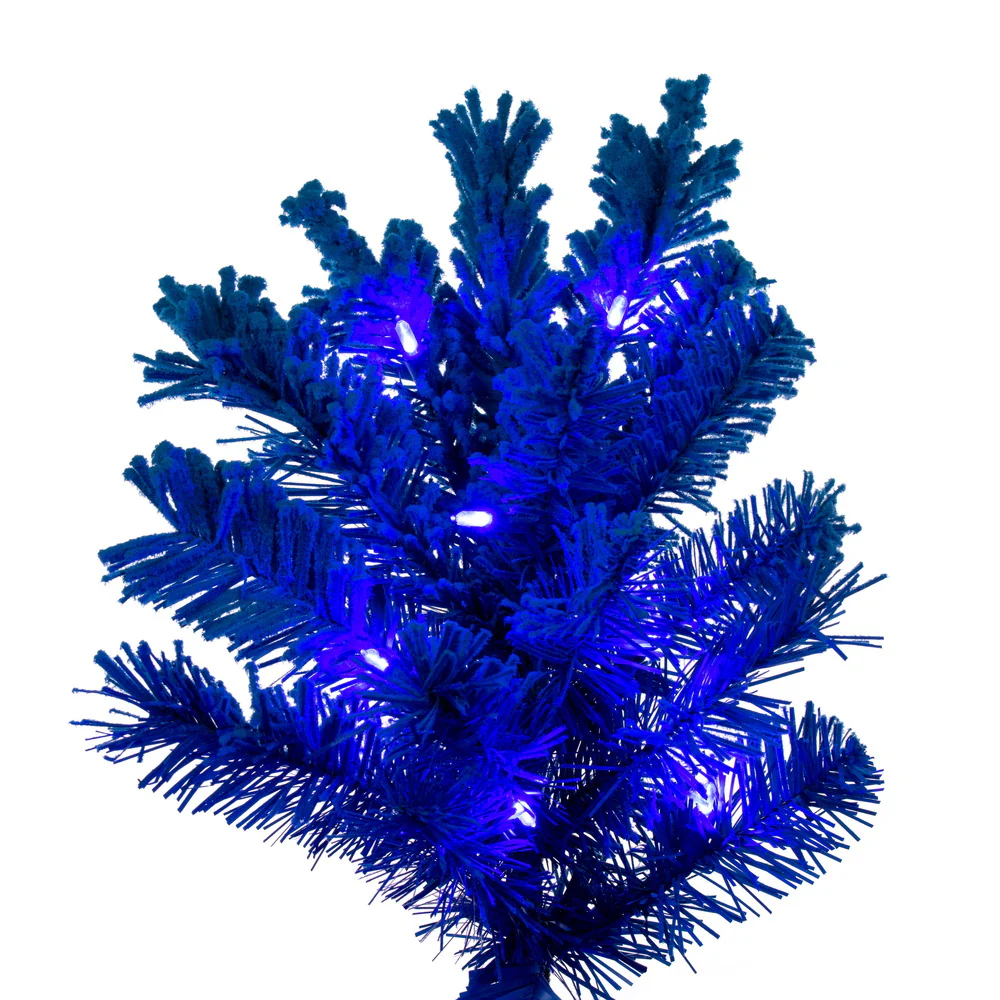 4'6"Hx24"W Flocked Slim Fir Artificial Christmas Tree, LED Pre-Lit (Turquoise) -Turquoise - Image 2