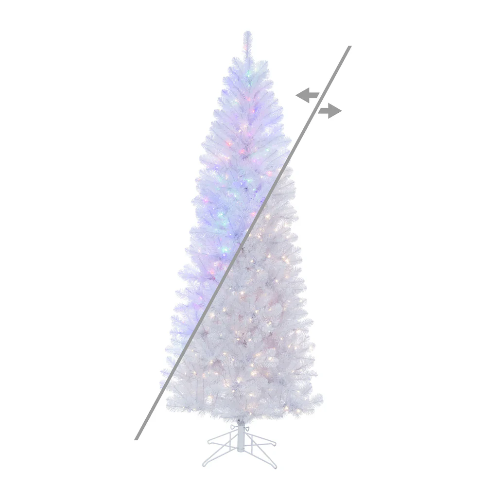 4'6"Hx24"W Pencil White Salem Pine Artificial Christmas Tree, Micro LED Pre-Lit (Multi-Mode) -White