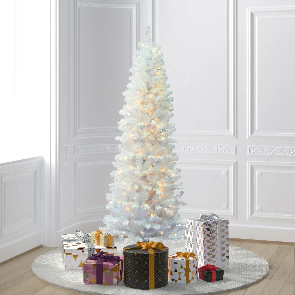 4'6"Hx24"W Pencil White Salem Pine Artificial Christmas Tree, Micro LED Pre-Lit (Multi-Mode) -White - Image 8
