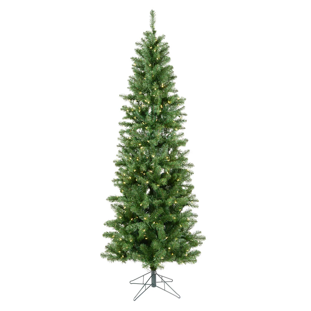 4'6"Hx24"W Slim Salem Pine Artificial Christmas Tree, LED Pre-Lit -Green