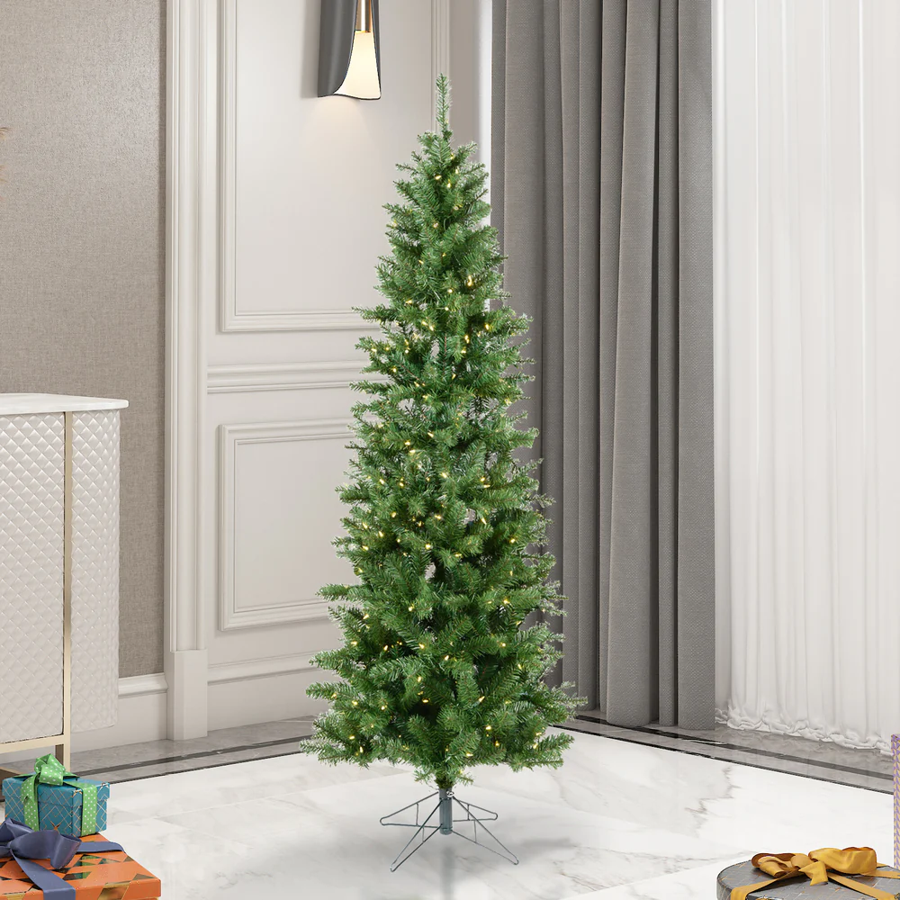 4'6"Hx24"W Slim Salem Pine Artificial Christmas Tree, LED Pre-Lit -Green - Image 4
