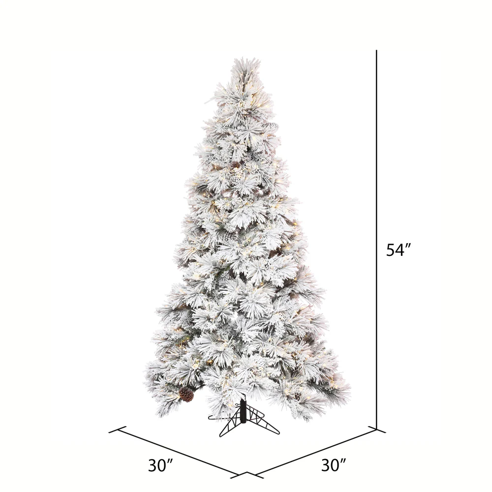 4'6"Hx30"W Flocked Slim Atka Pine Artificial Christmas Tree, Micro LED Pre-Lit -White - Image 3