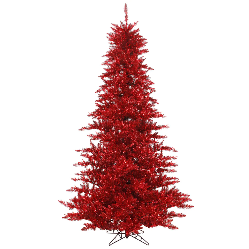 4'6"Hx34"W Tinsel Fir Artificial Christmas Tree, Unlit -Red