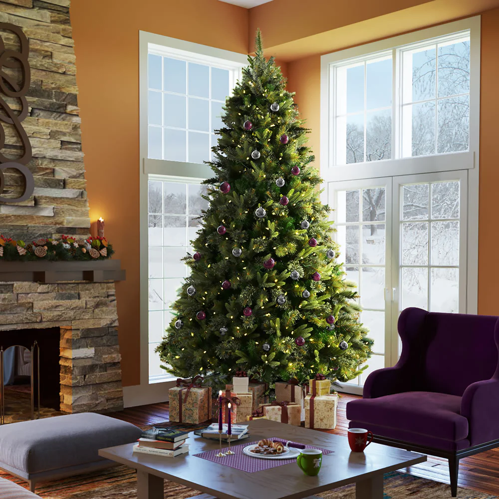 4'6"Hx37"W PE Cashmere Pine Artificial Christmas Tree, LED Pre-Lit -Green - Image 4