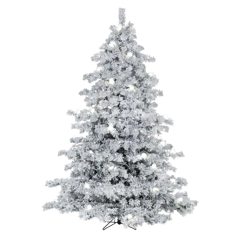 4'6"Hx44"W Flocked Alaskan Pine Artificial Christmas Tree, G50 & LED Pre-Lit -White
