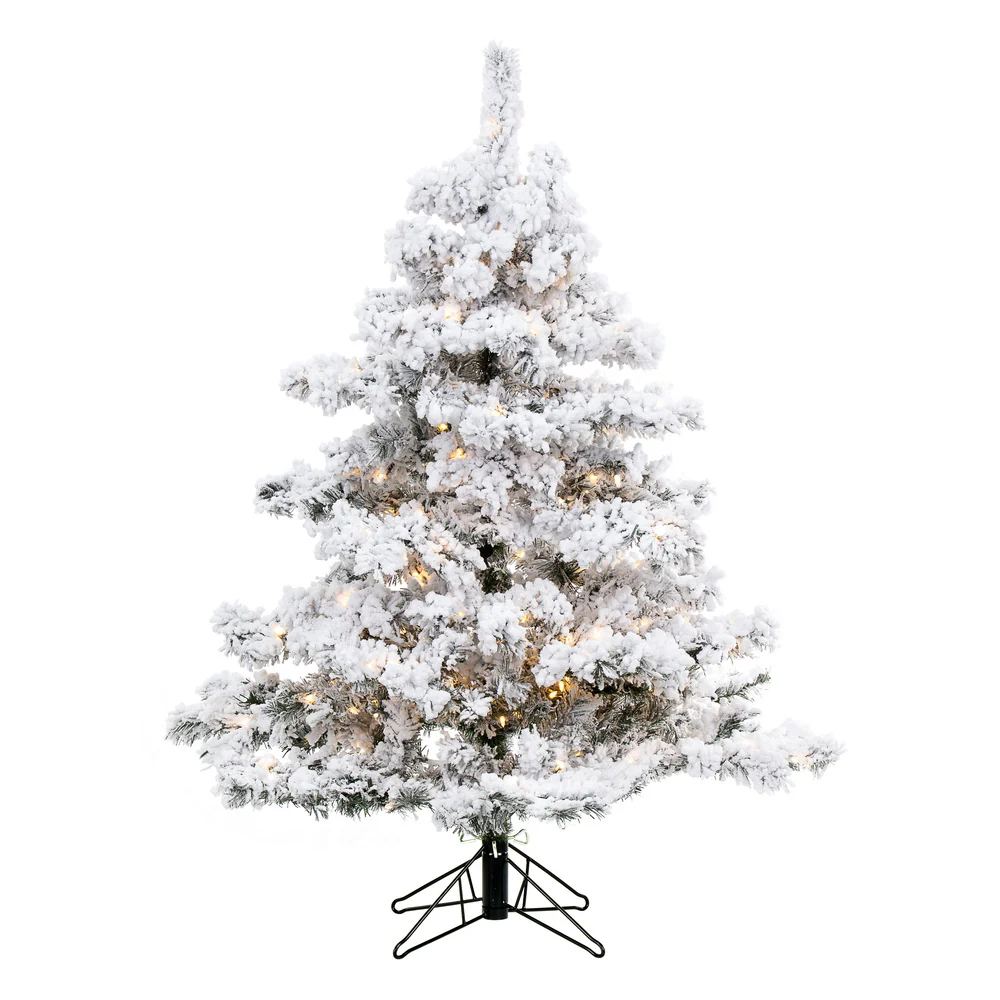 4'6"Hx44"W Flocked Alaskan Pine Artificial Christmas Tree, LED Pre-Lit -White