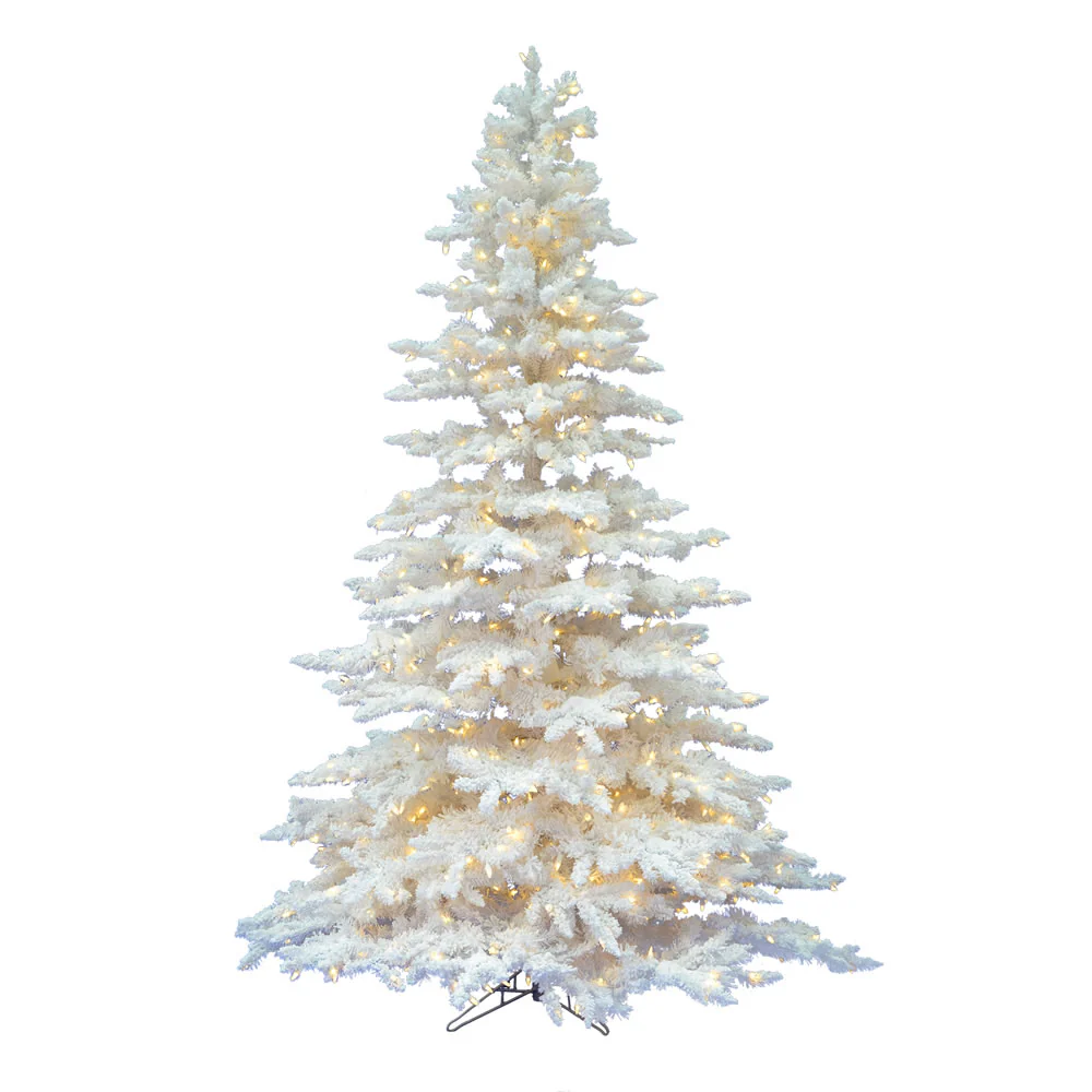 4'6"Hx46"W Flocked White Spruce Artificial Christmas Tree, LED Pre-Lit -White