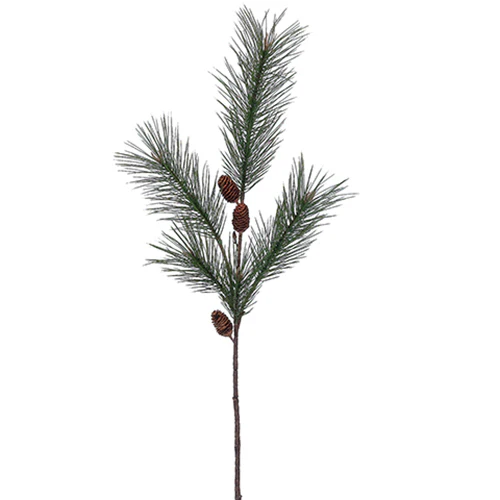 47" Artificial Long Needle Pine & Pinecone Stem -Green (Pack of 6)
