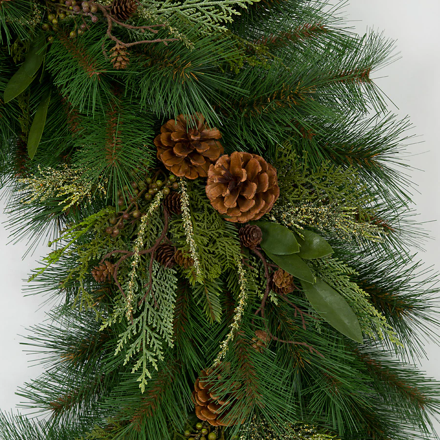 48" Artificial Timbercove Pinecone, Cedar, Juniper & Bay Leaf Wreath -Green/Brown - Image 2