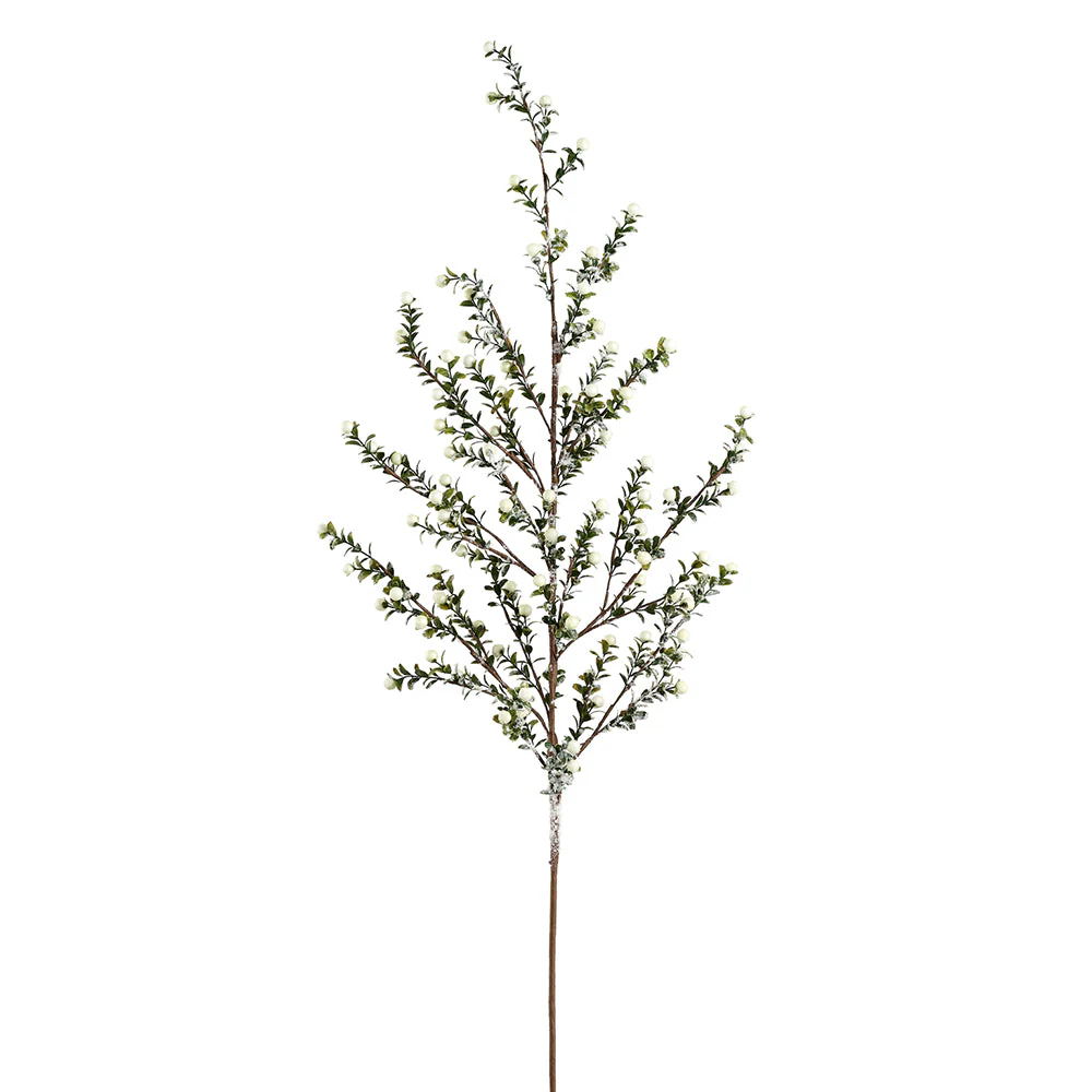 48" Flocked Artificial Berry Stem -White (Pack of 12)