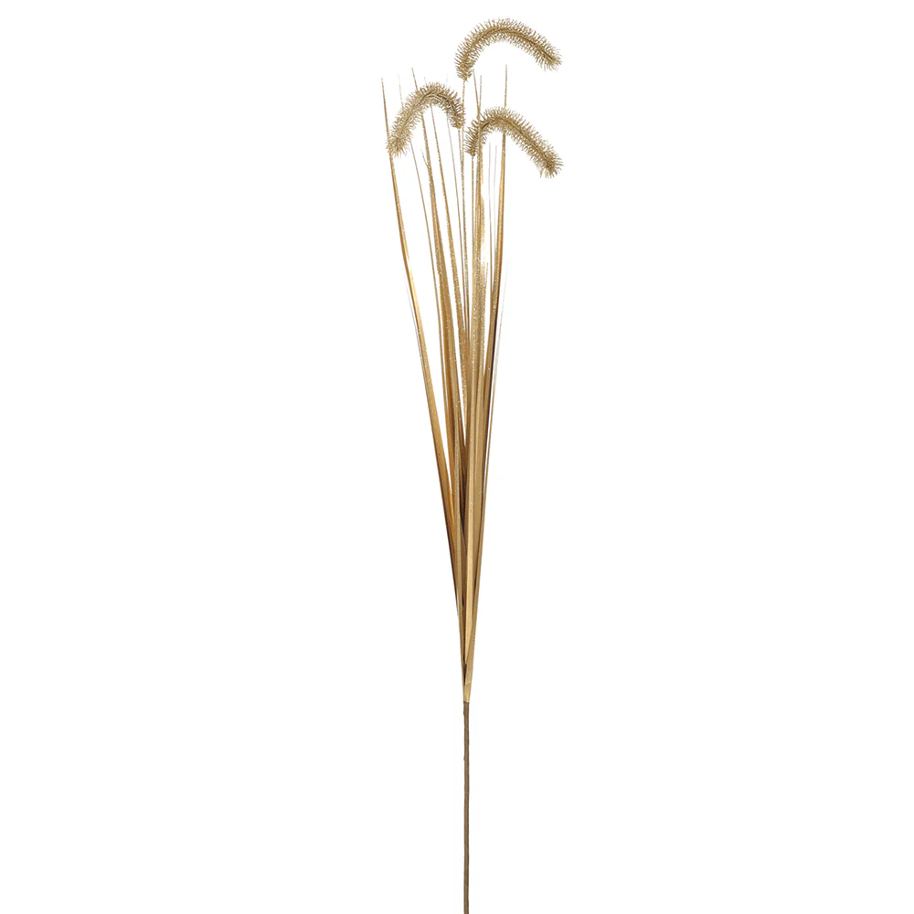 48" Glittered Artificial Cattail Grass Stem -Gold (Pack of 12)