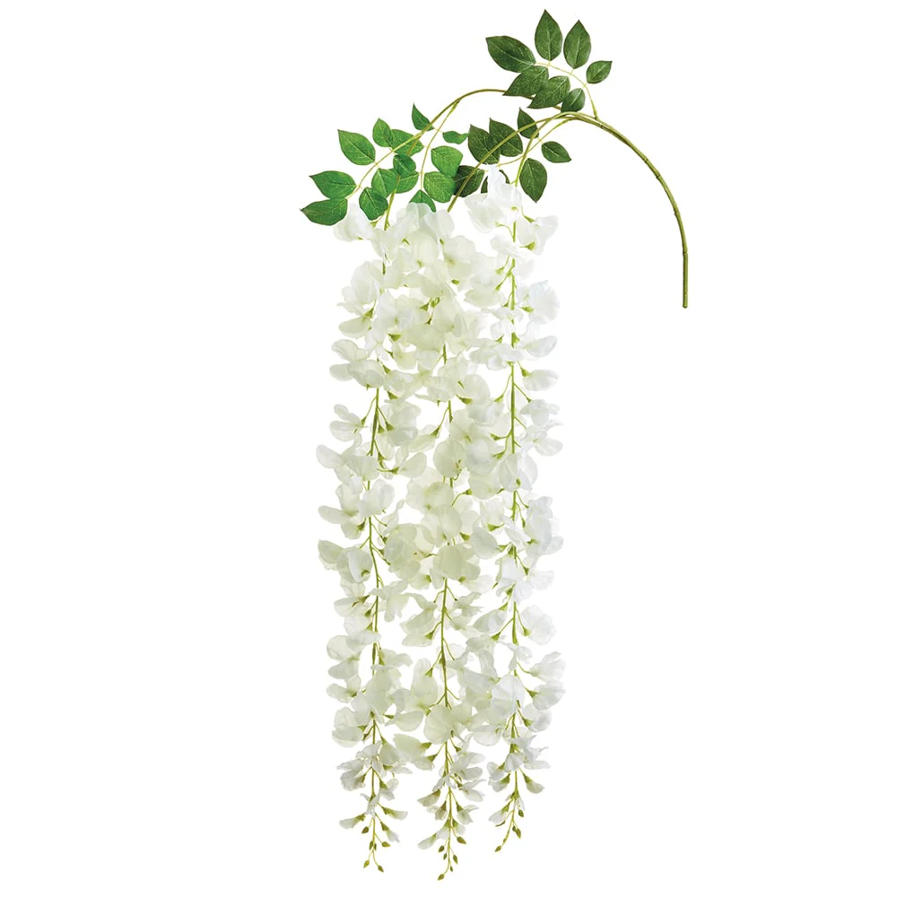 48" Hanging Wisteria Silk Flower Stem -White (Pack of 12)