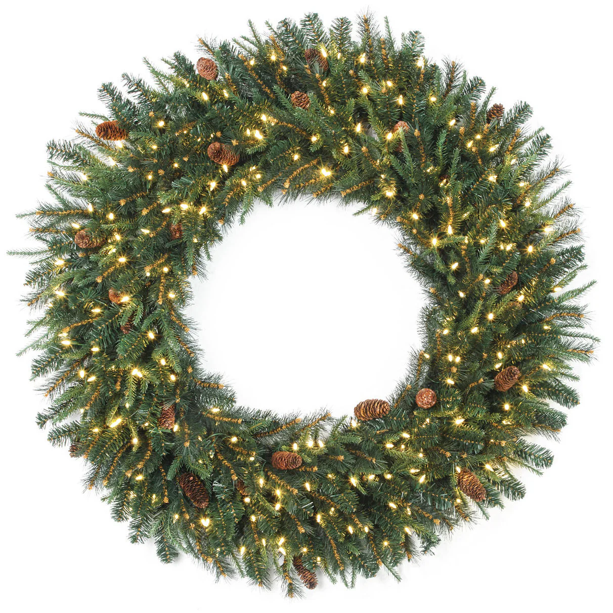 48" PE Artificial Mixed Pine & Pinecone Wreath, LED Pre-Lit -Green