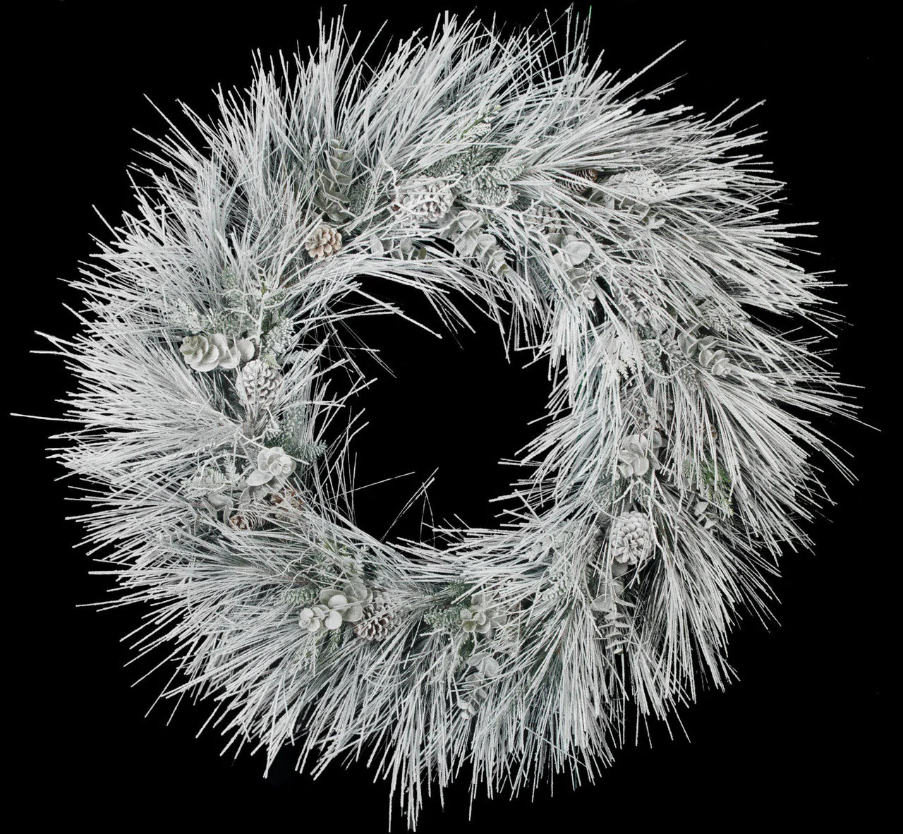 48" PE Flocked Artificial Whitehall Pine, Pinecone, Fir & Pinecone Wreath -White/Green