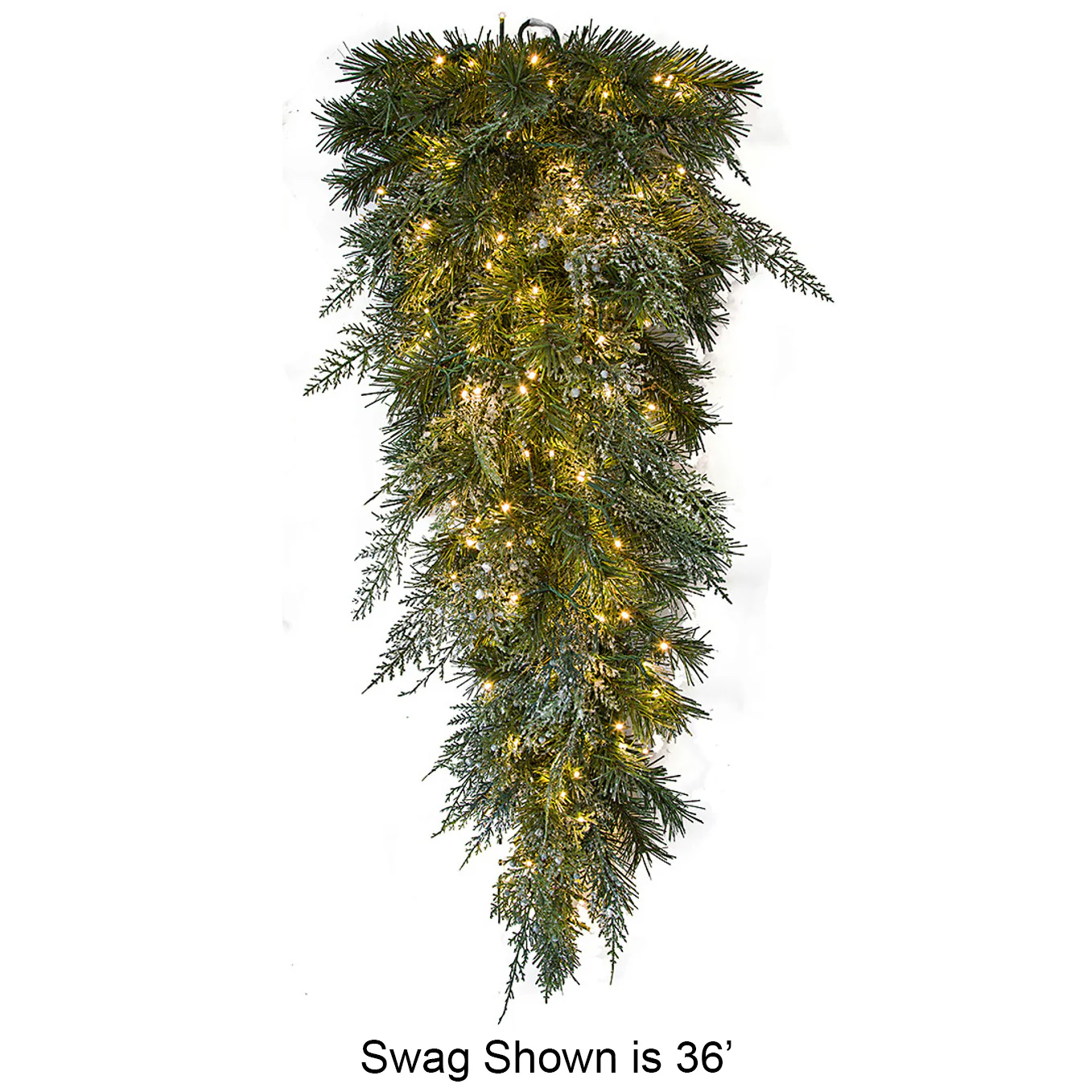 48" PE Frosted Artificial Brighton Pine Teardrop Swag, Micro LED Pre-Lit -Green/White (Pack of 2)