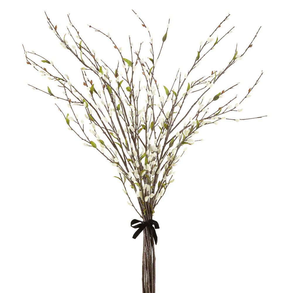 48" Pussy Willow Blossom Silk Flower Stem Bundle -Green/Gray (Pack of 2)