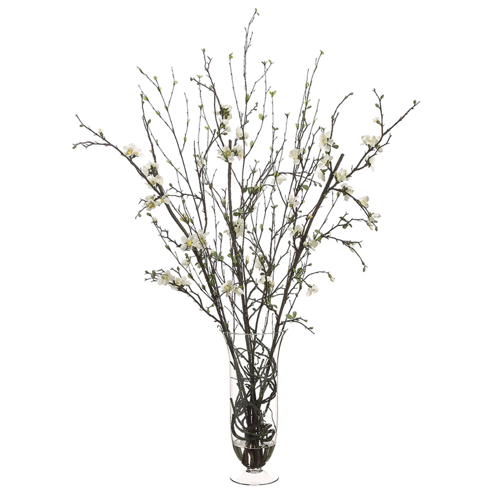 48" Quince Blossom & Twig Silk Flower Arrangement -Cream