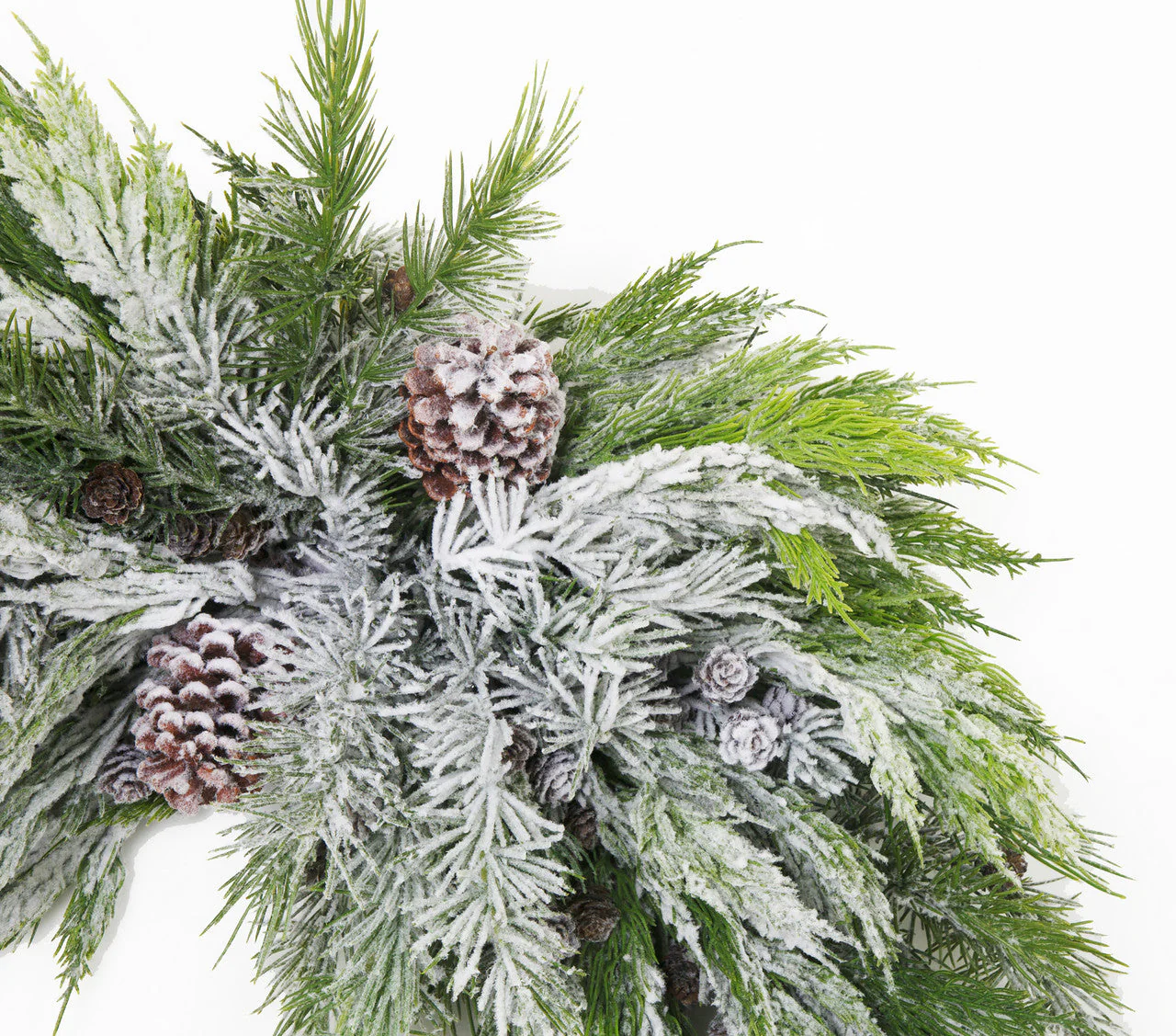 48" Wide Soft-Touch Flocked Artificial Pine & Pinecone Swag -Green/White (Pack of 2) - Image 2