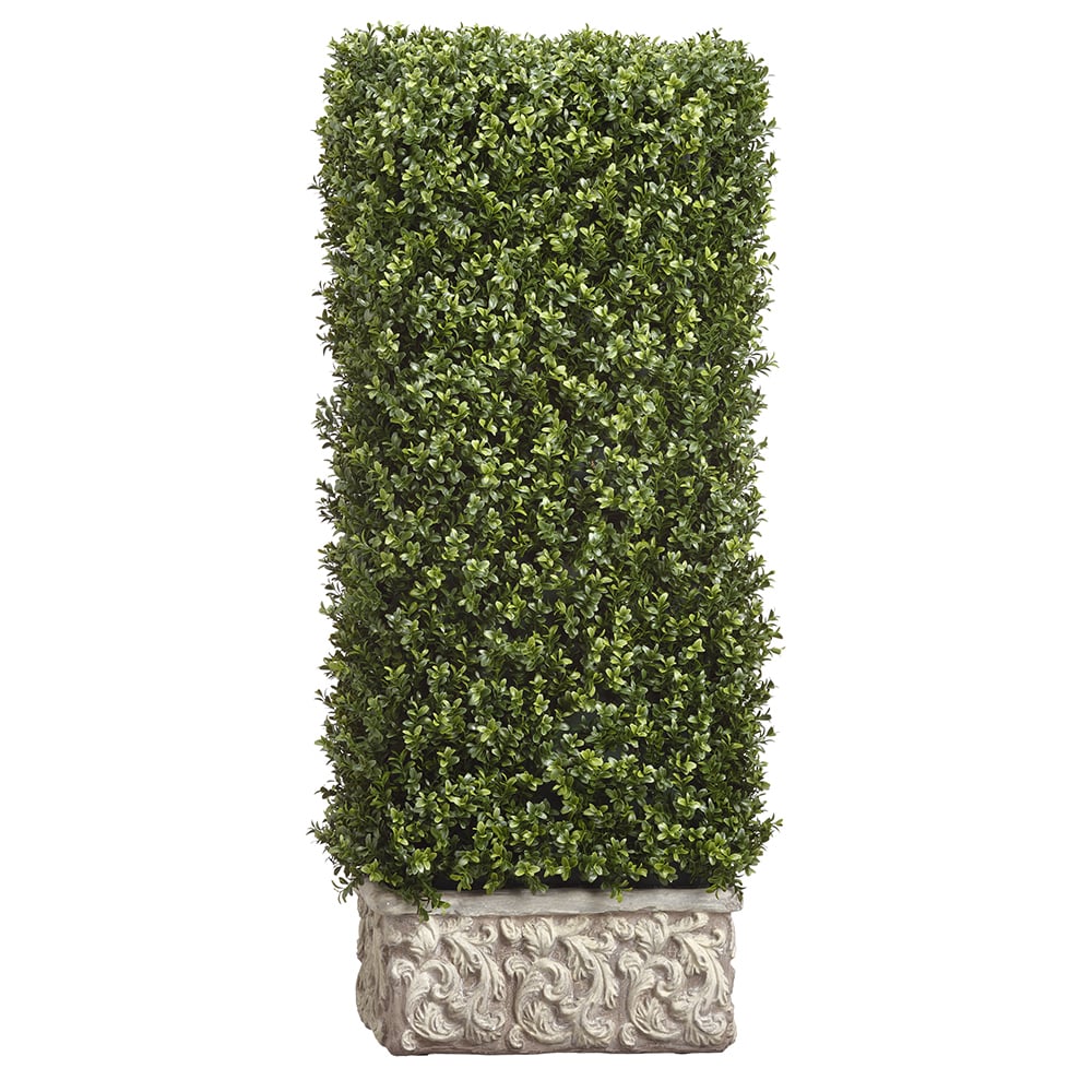 48"Hx22"W"x13"D Artificial Boxwood Artificial Topiary Hedge w/Stone Planter -Green