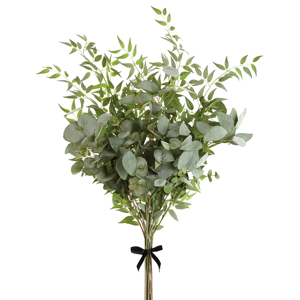 49" Silk Eucalyptus & Italian Ruscus Leaf Stem Bundle -Green/Gray (Pack of 2)