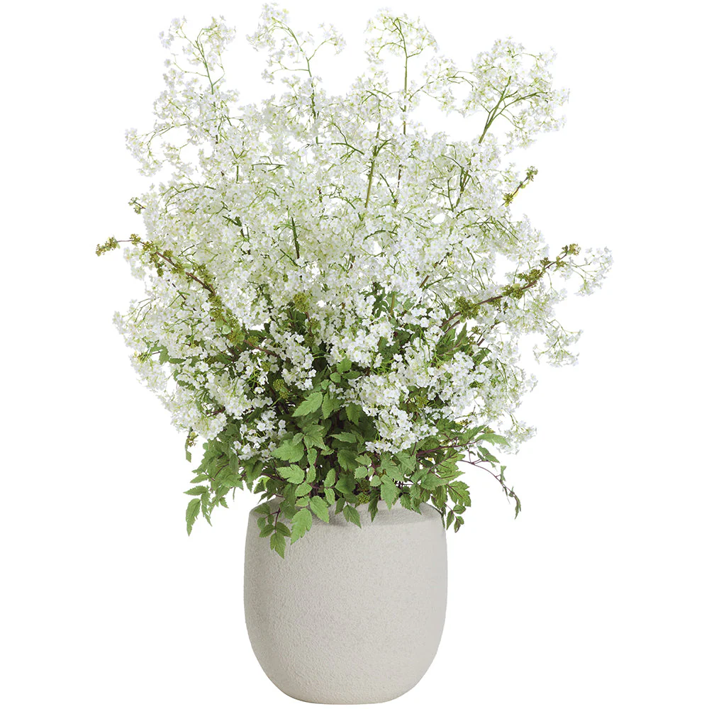 49"Hx42"W Gypsophila Baby's Breath Silk Flower Arrangement w/Terra Cotta Planter -White/Green