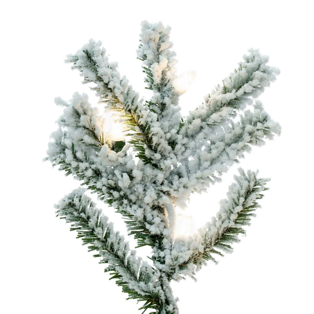 4'Hx23"W Flocked Natural Trunk Alpine Artificial Christmas Tree, LED Pre-Lit -White/Green - Image 4