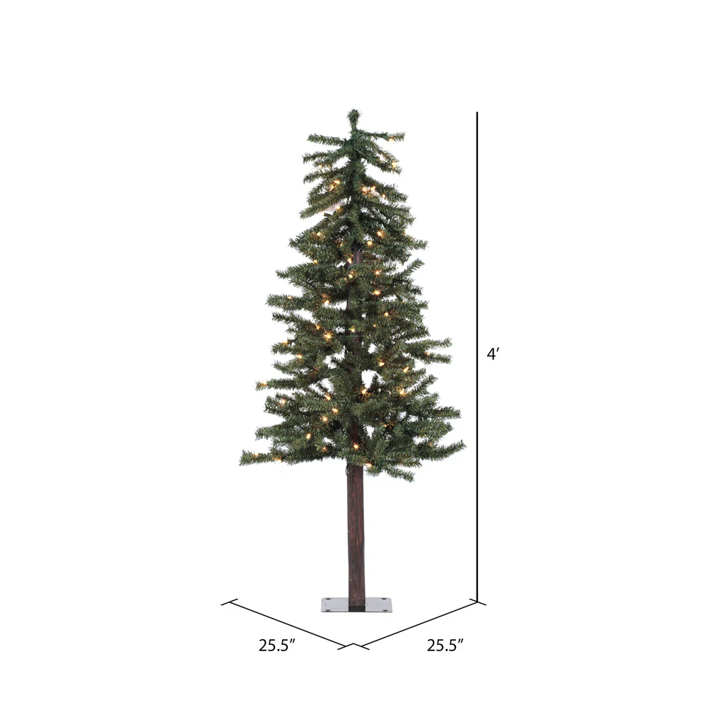 4'Hx25.5"W Natural Trunk Alpine Artificial Christmas Tree, LED Pre-Lit -Green - Image 2