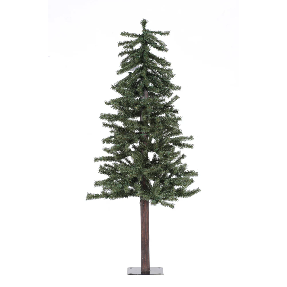 4'Hx25.5"W Natural Trunk Alpine Artificial Christmas Tree, Unlit -Green