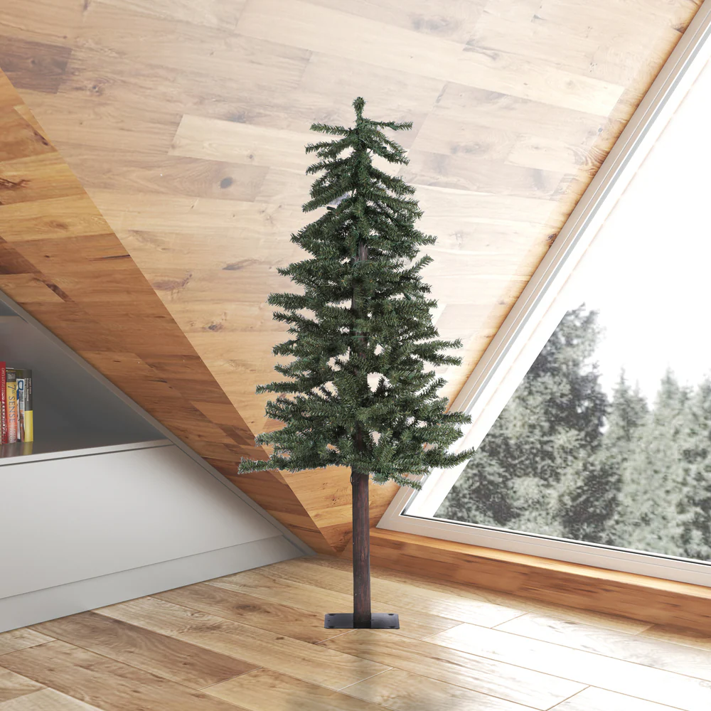 4'Hx25.5"W Natural Trunk Alpine Artificial Christmas Tree, Unlit -Green - Image 4