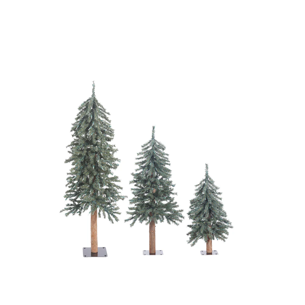 4'Hx25"W Set Of Natural Trunk With Bark Alpine Artificial Christmas Trees, Unlit -Green
