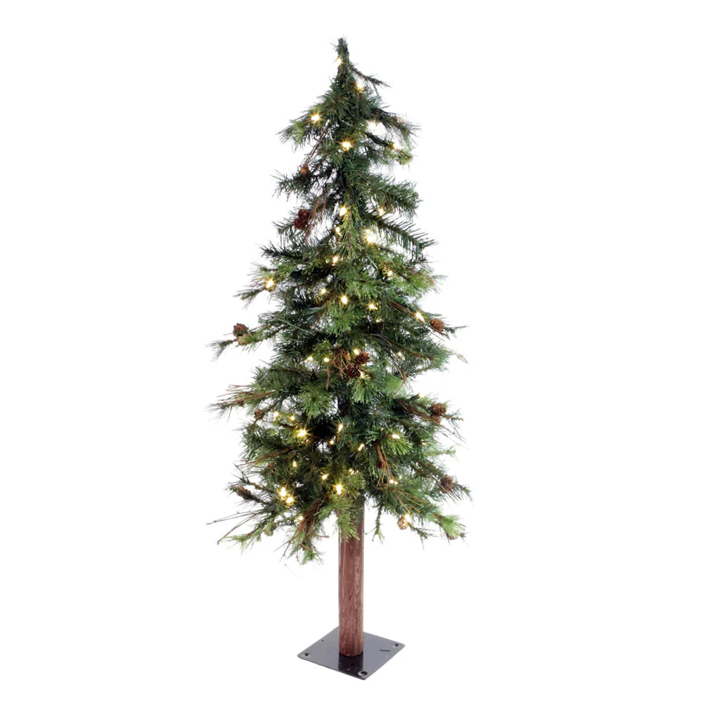 4'Hx26"W Mixed Country Artificial Alpine Tree w/Pinecone & Grapevine, LED Pre-Lit -Green/Brown