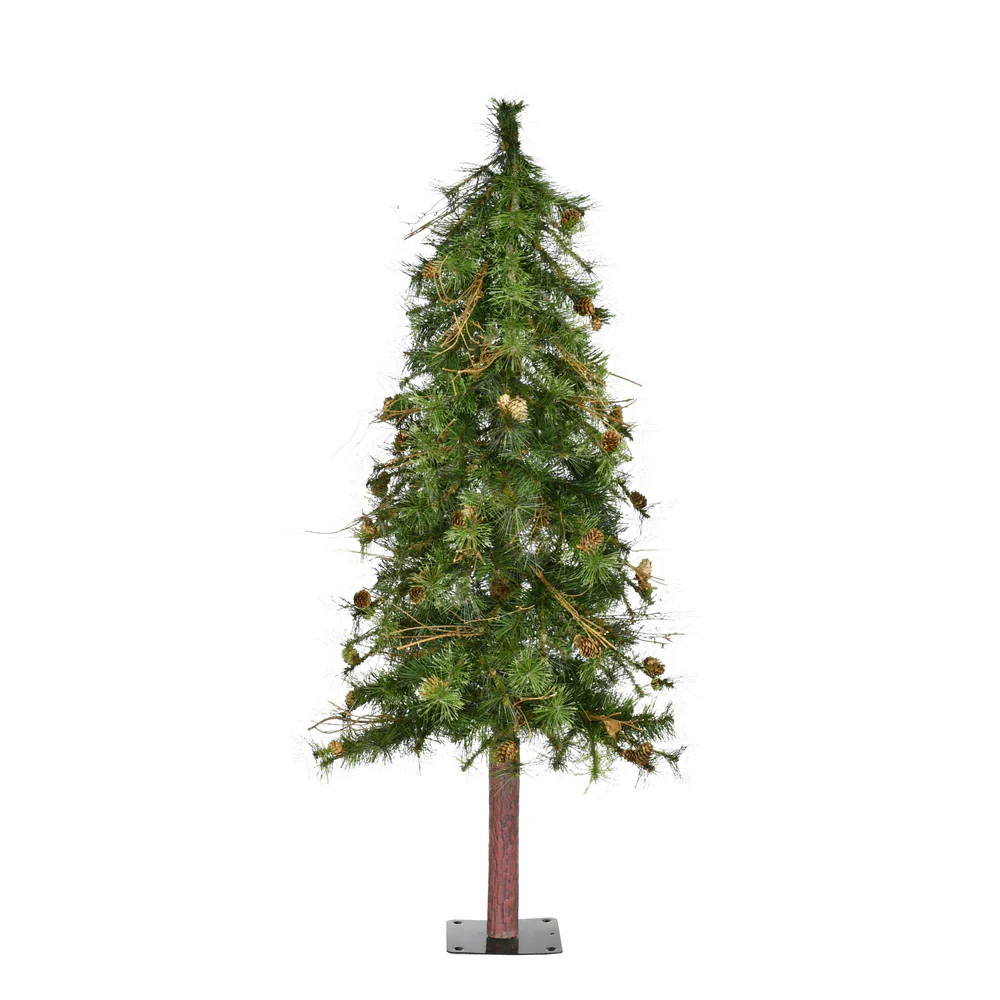 4'Hx26"W Mixed Country Artificial Alpine Tree w/Pinecone & Grapevine, Unlit -Green/Brown