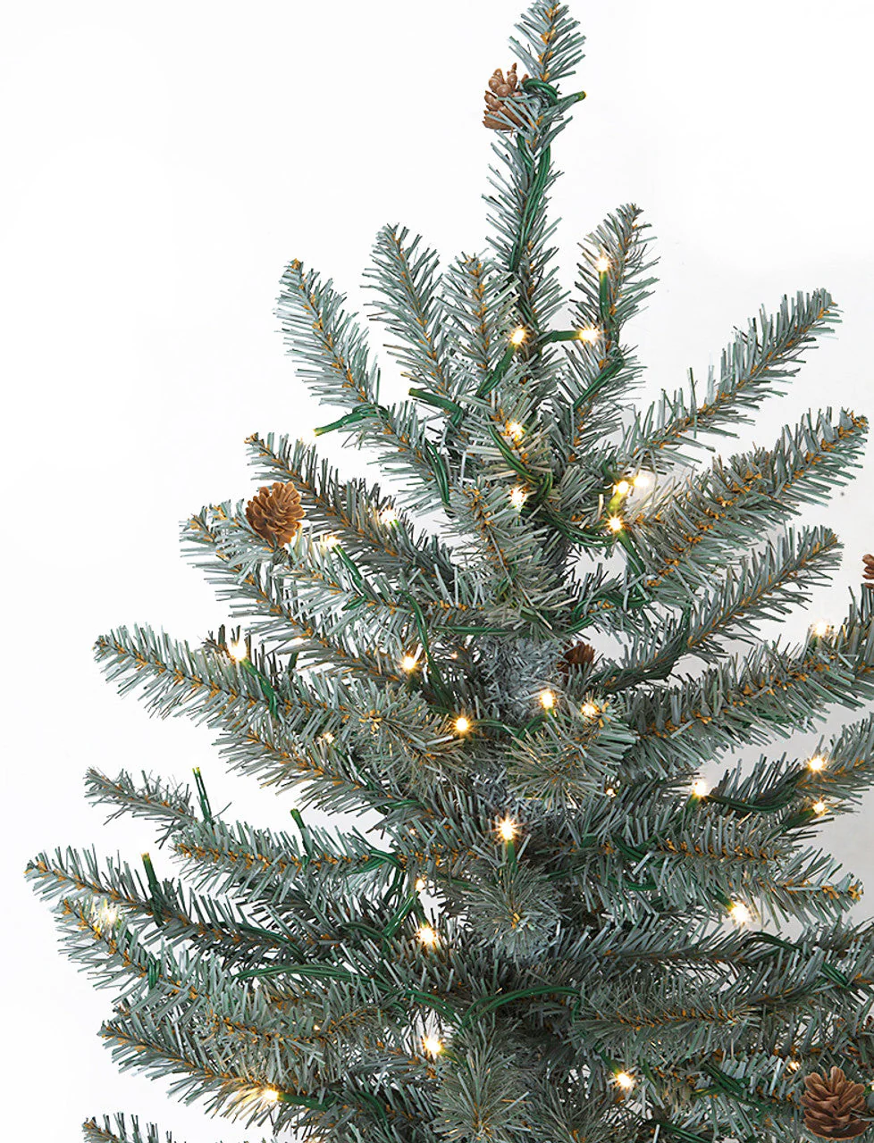 4'Hx29"W PE Blue Fir & Pinecone Artificial Christmas Tree w/Burlap Base, Micro LED Pre-Lit -Green/Blue - Image 2