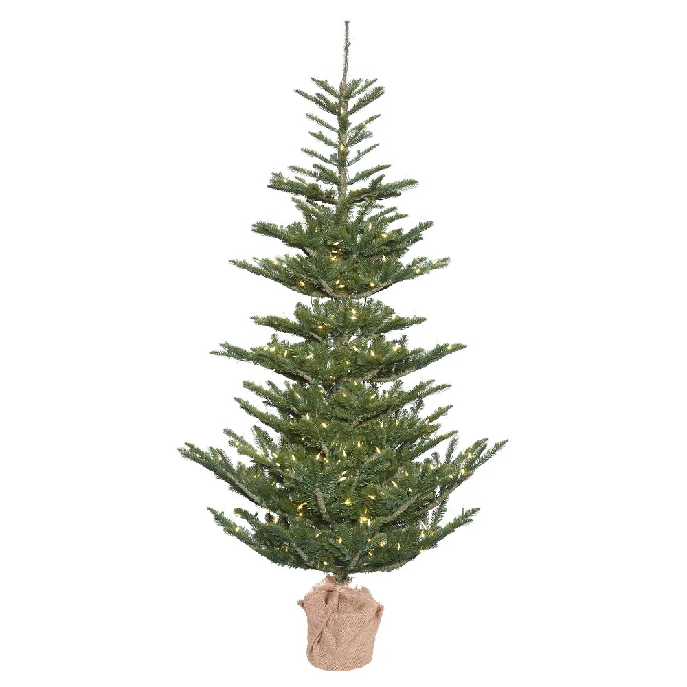 4'Hx32"W PE Alberta Spruce Artificial Christmas Tree w/Burlap Base, LED Pre-Lit -Green