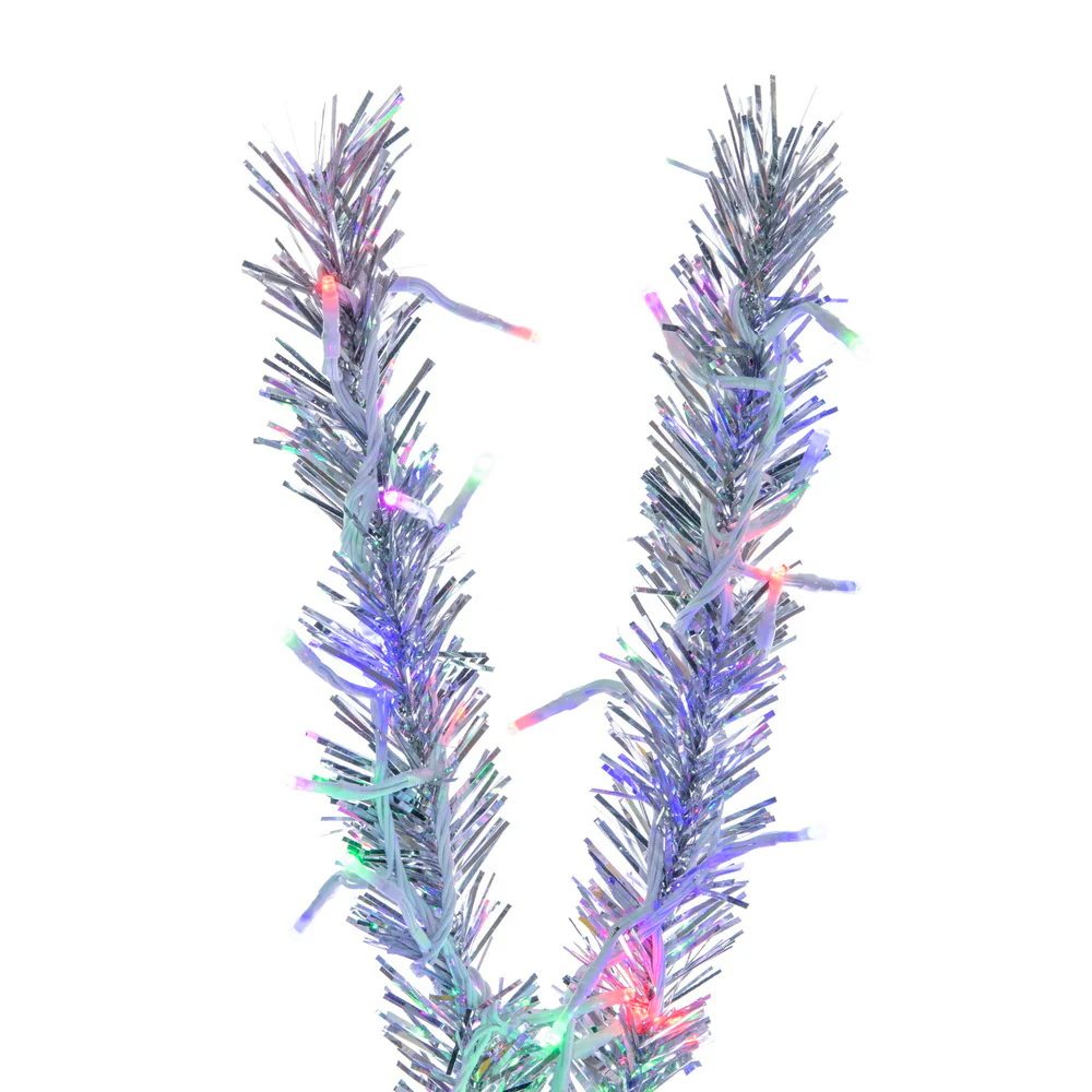 4'Hx35"W Vintage Aluminum Pine Artificial Christmas Tree, Micro LED Pre-Lit (Multi-Mode) -Silver - Image 3