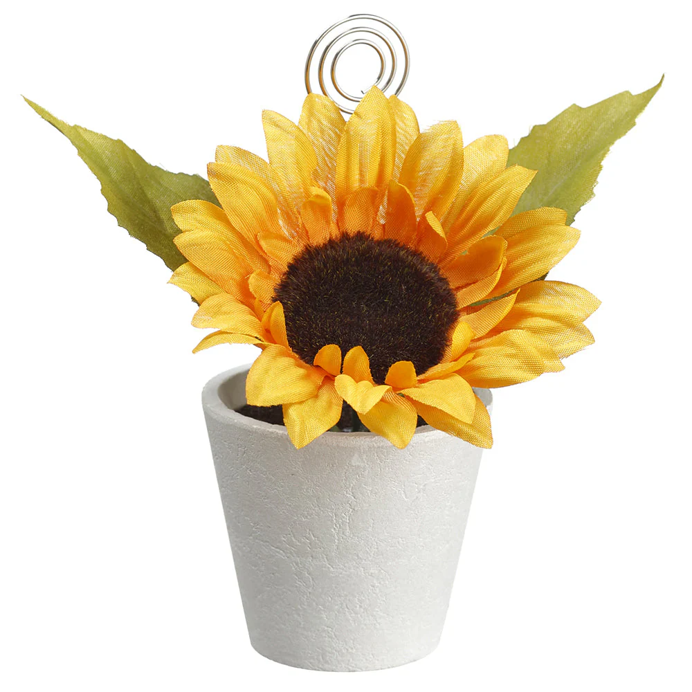 5.25" Sunflower Silk Flower Arrangement w/Paper Pot & Card Holder -Yellow (Pack of 6)