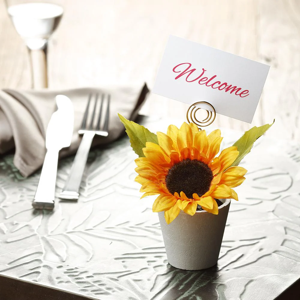 5.25" Sunflower Silk Flower Arrangement w/Paper Pot & Card Holder -Yellow (Pack of 6) - Image 2