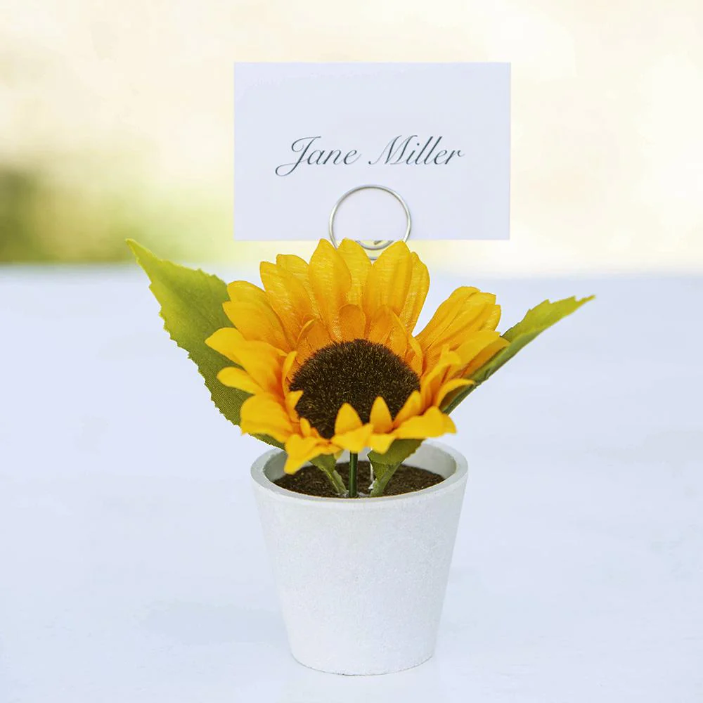 5.25" Sunflower Silk Flower Arrangement w/Paper Pot & Card Holder -Yellow (Pack of 6) - Image 4