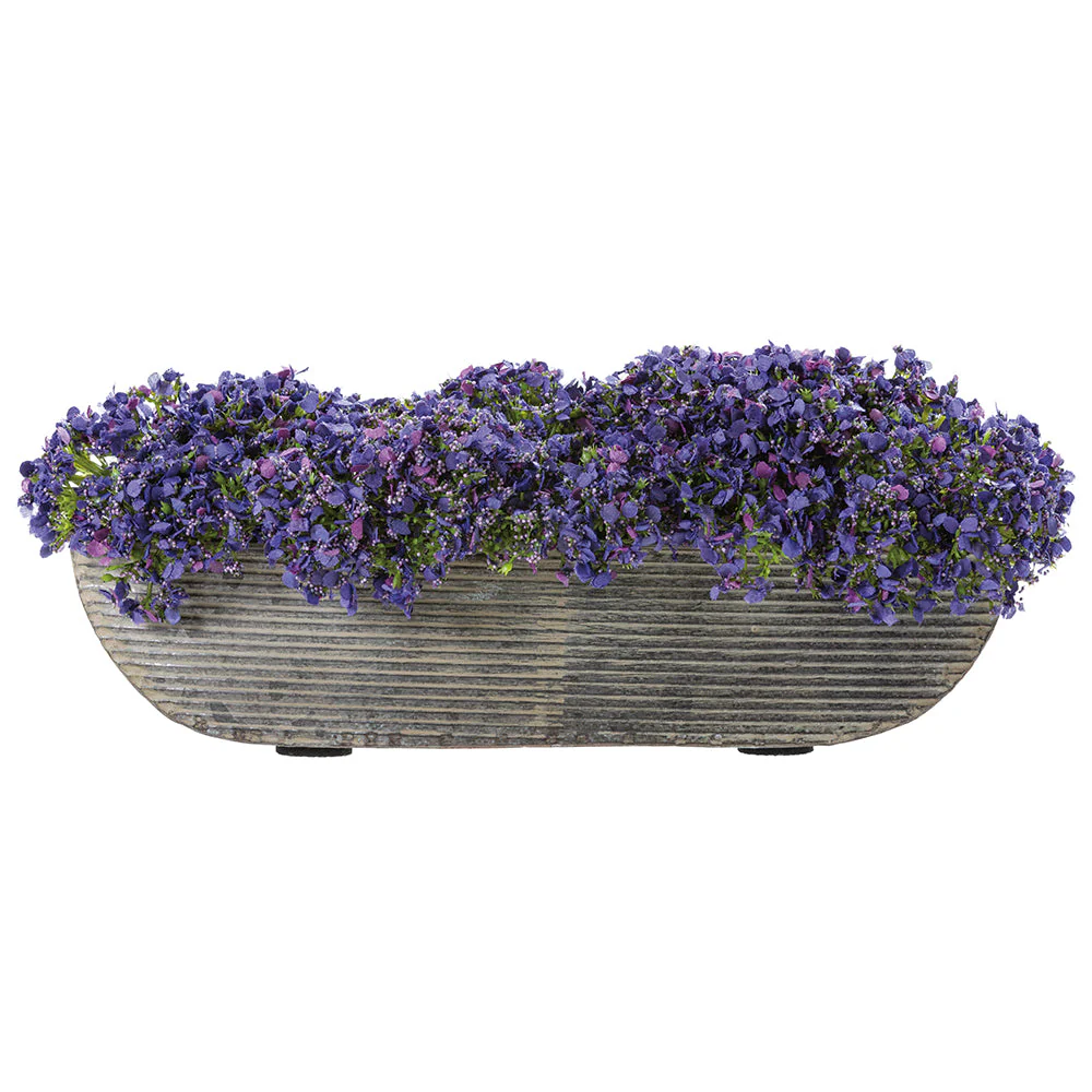 5.5"Hx14"W Queen Anne Lace Silk Flower Arrangement w/Metal Oval Container -Purple